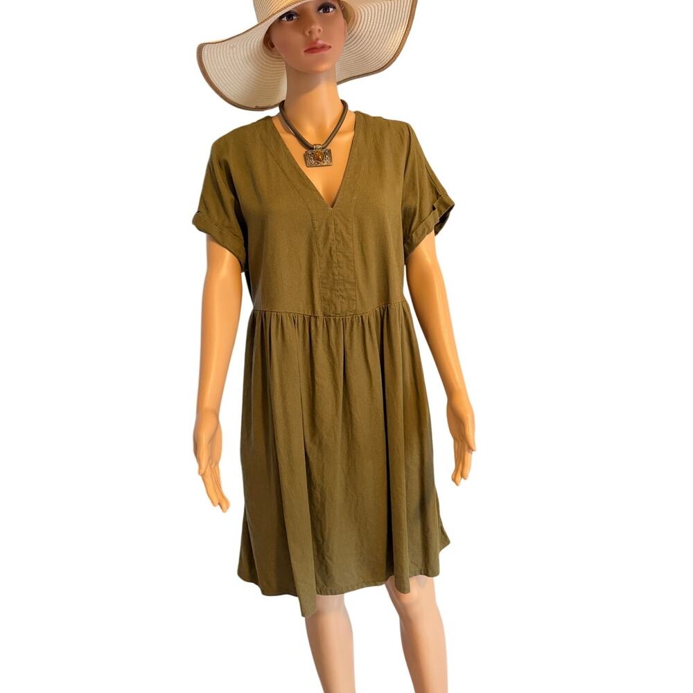 Universal Thread Linen Summer Dress in Olive w/Pockets, Women's Size M